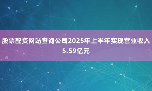 股票配资网站查询公司2025年上半年实现营业收入5.59亿元